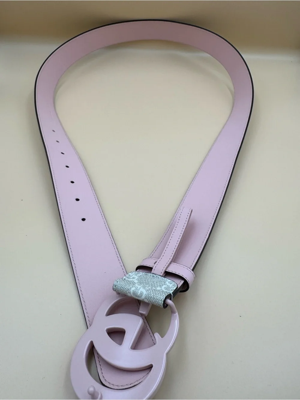 Gucci GG Marmont Pink Double G Belt Beige GG Supreme Canvas Pink Leather  110